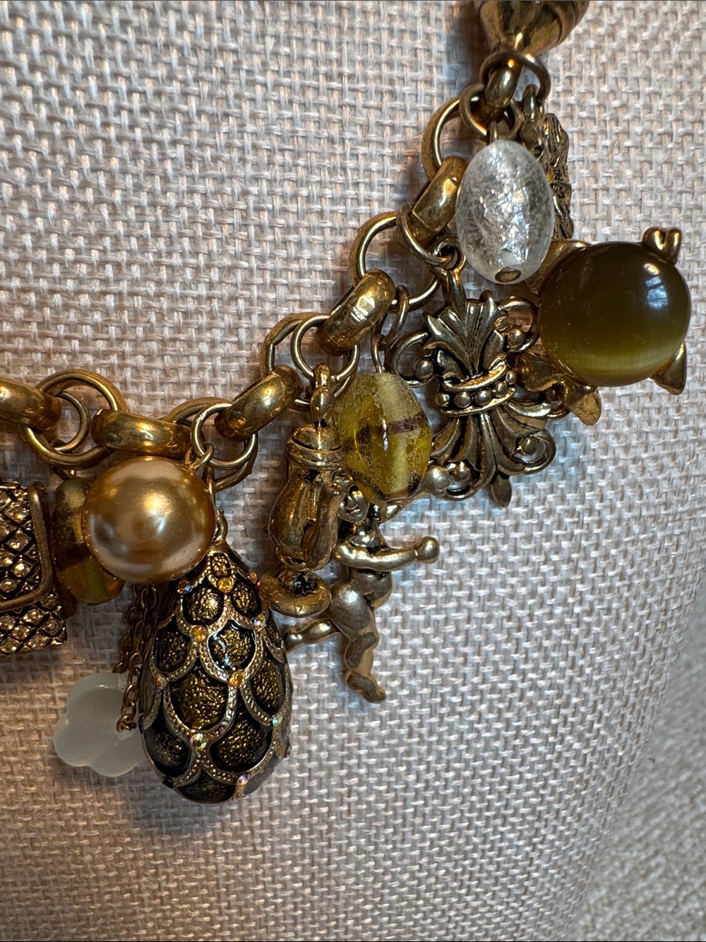 Gold-Tone Charm Pearl Statement Necklace - Women's Jewelry - Picture 3 of 5